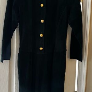 Suede emerald green Dress with Gold buttons & side pockets.